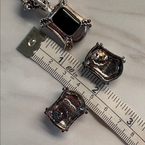 VTG Avon Textured Chain Necklace Set Black Pendant Removable Silver 2003 NIB 129 - Picture 13 of 15